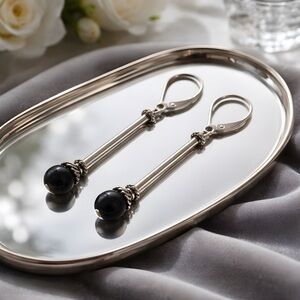 Elegant 925 Silver Black Drop Earrings